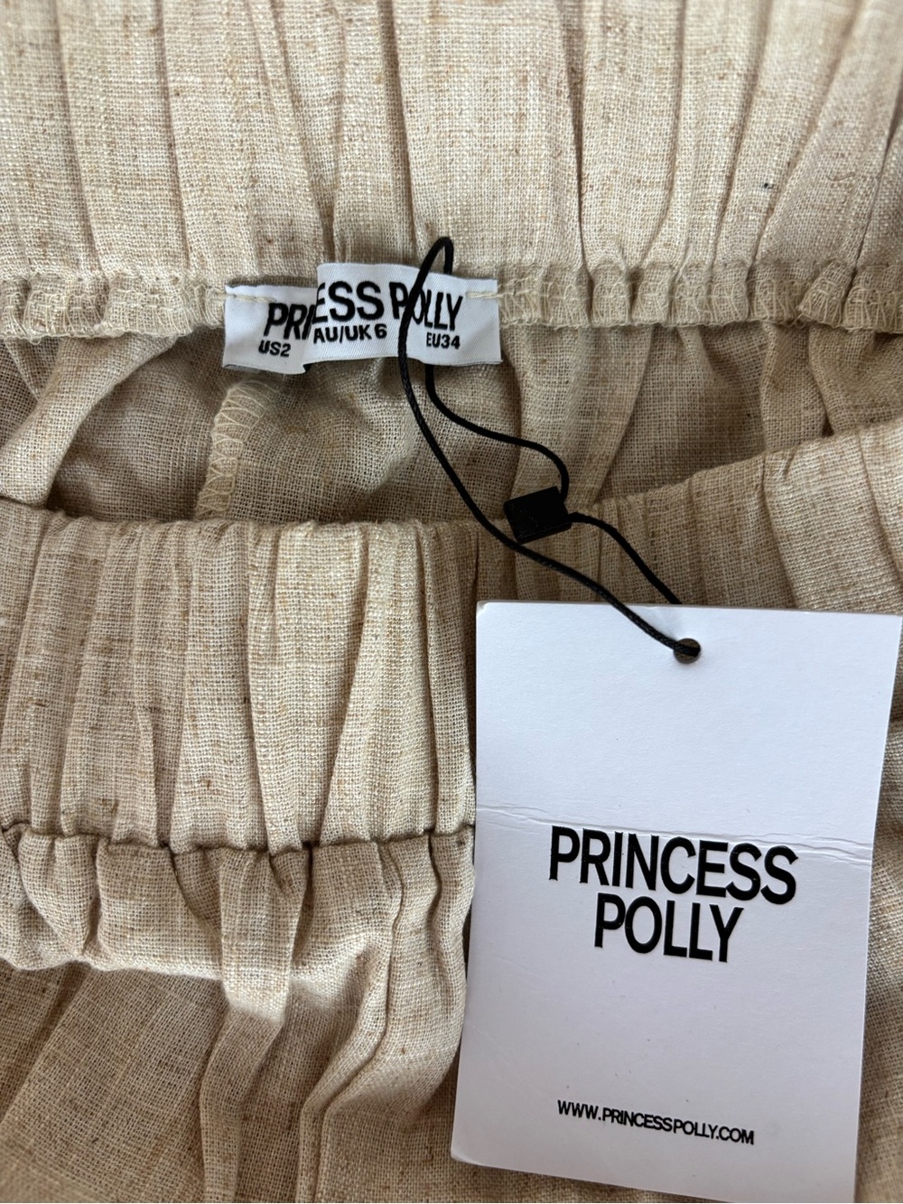 Princess Polly Natural Beige Wide Leg Linen-Blend Pants
